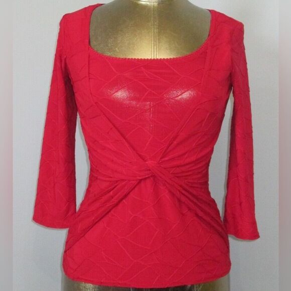 Tops - Wrapper Vintage Red Draped Blouse Womens Size L Textured 3/4 Sleeve